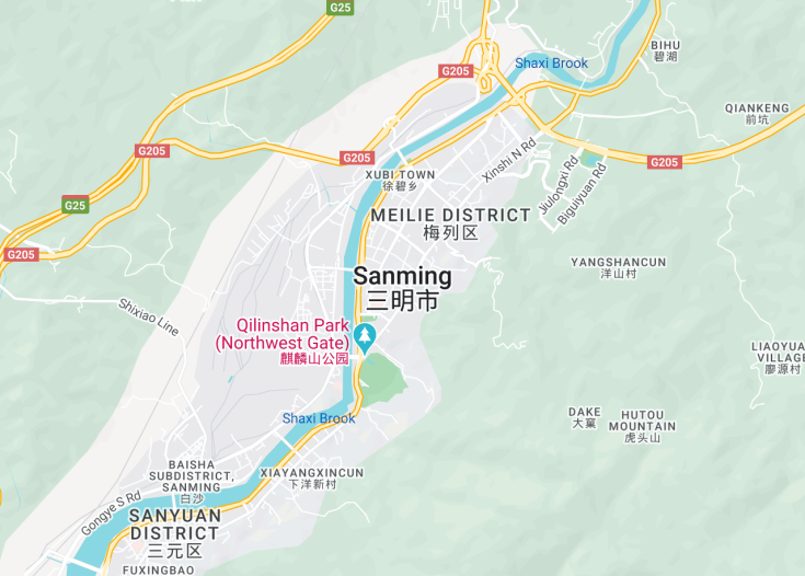 Map of Sanming, China