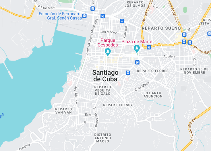 Map of Santiago de Cuba, Cuba