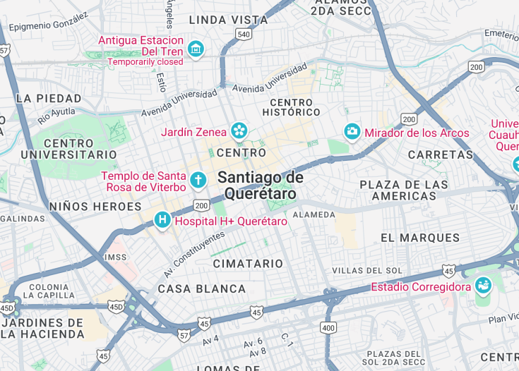 Map of Santiago de Querétaro, Mexico