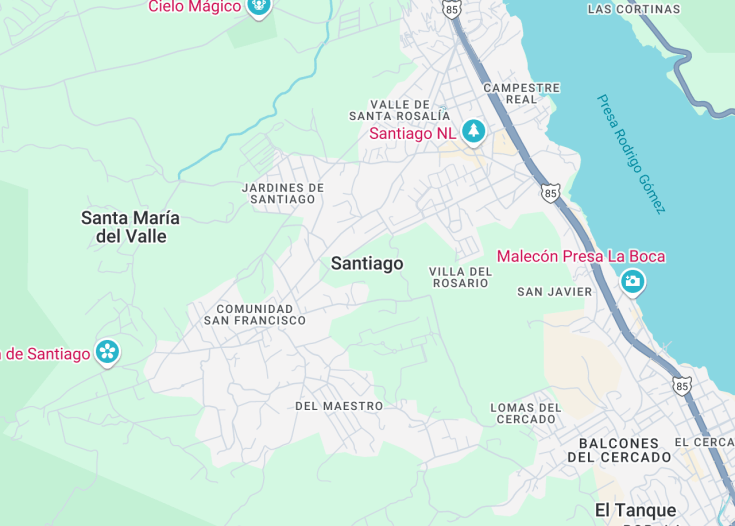 Map of Santiago (Nuevo León), Mexico