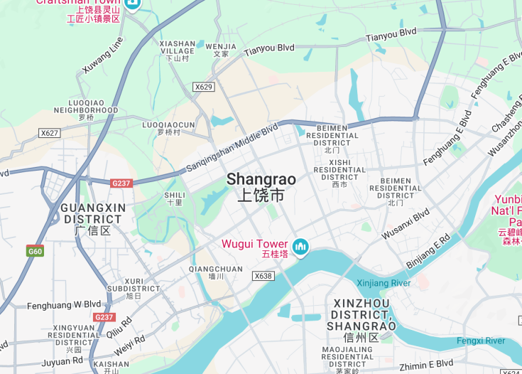 Map of Shangrao, China