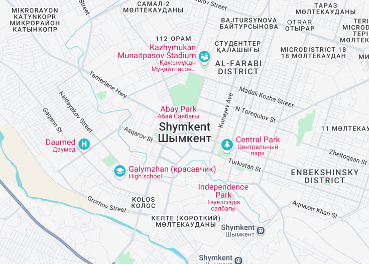 Map of Shymkent, Kazakhstan