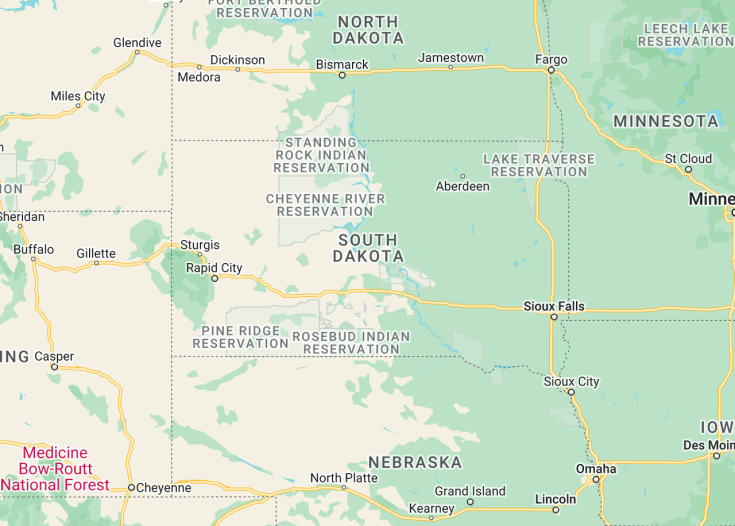 Map of South Dakota (USA), 