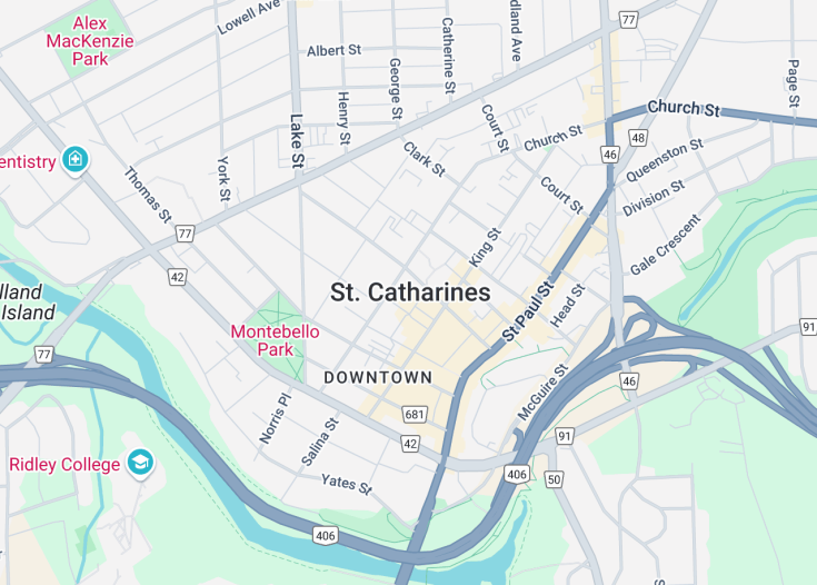 Map of St. Catharines, Canada