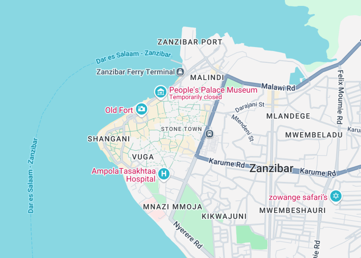 Map of Stone Town, Tanzania