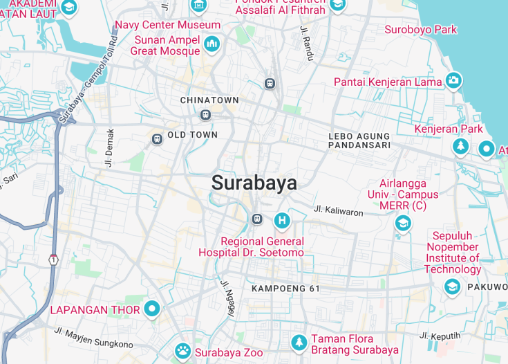 Map of Surabaya, Indonesia