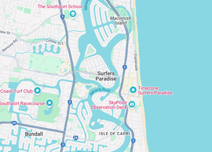 Map of Surfers Paradise, Australia