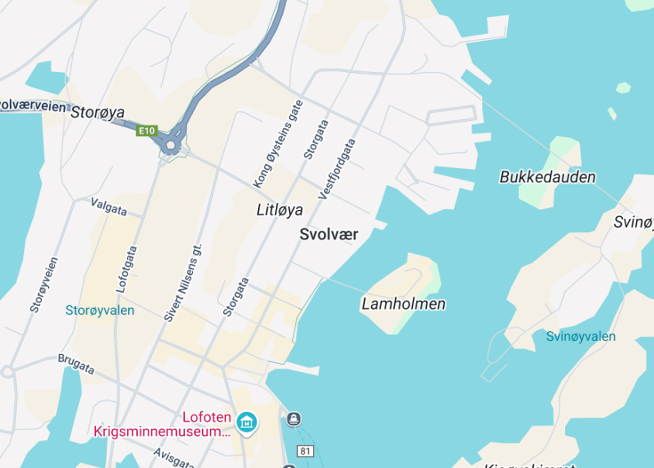 Map of Svolvaer, Norway