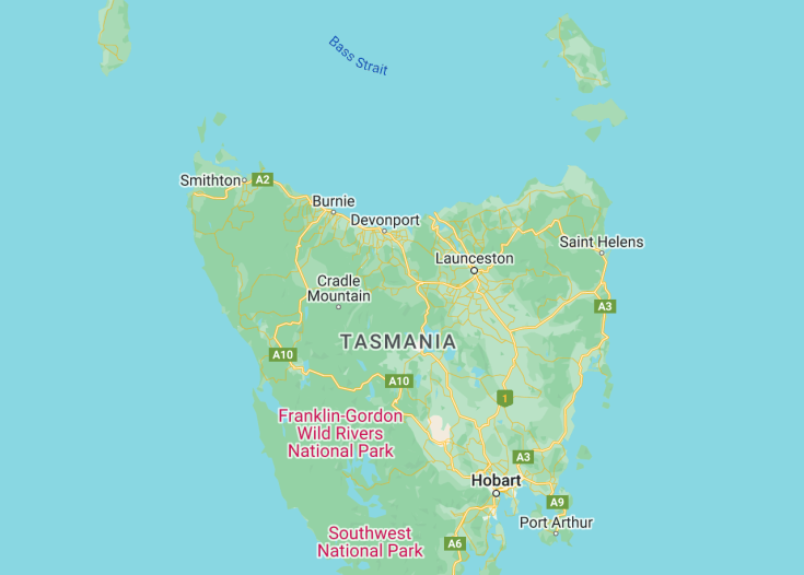 Map of Tasmania (Australia), 