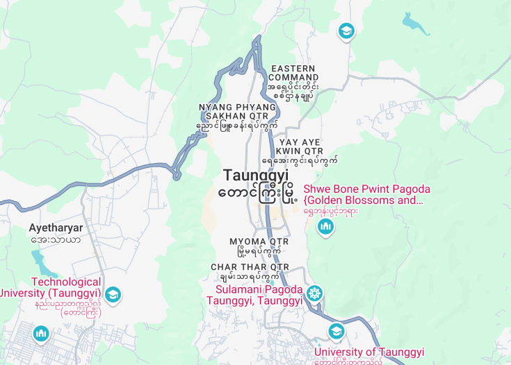 Map of Taunggyi, Myanmar