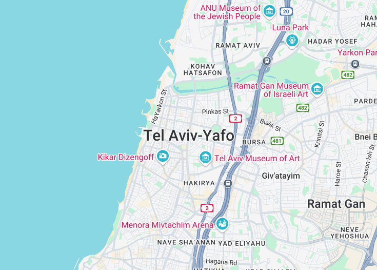 Map of Tel Aviv, Israel