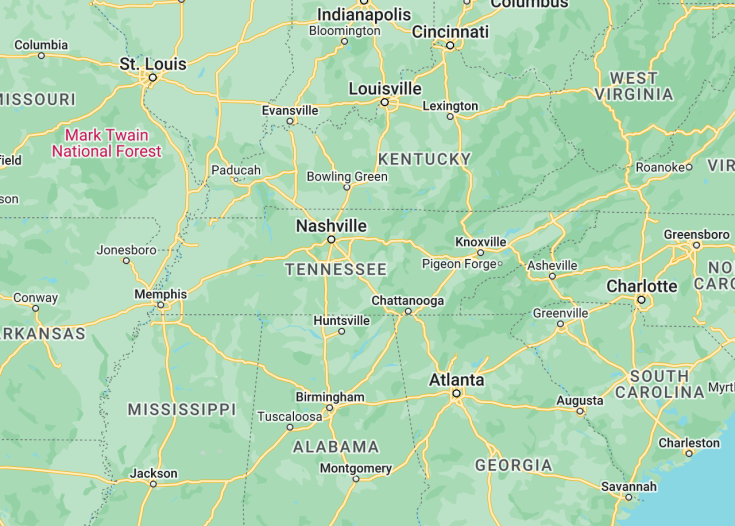 Map of Tennessee (USA), 