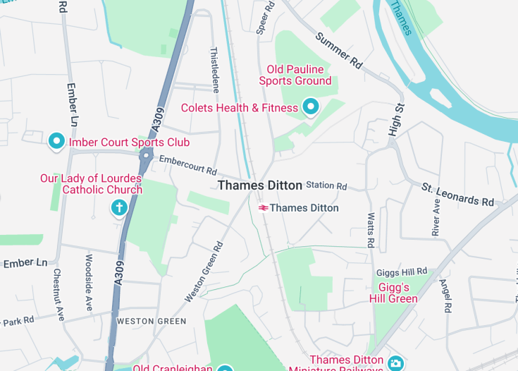 Map of Thames Ditton, England (United Kingdom)