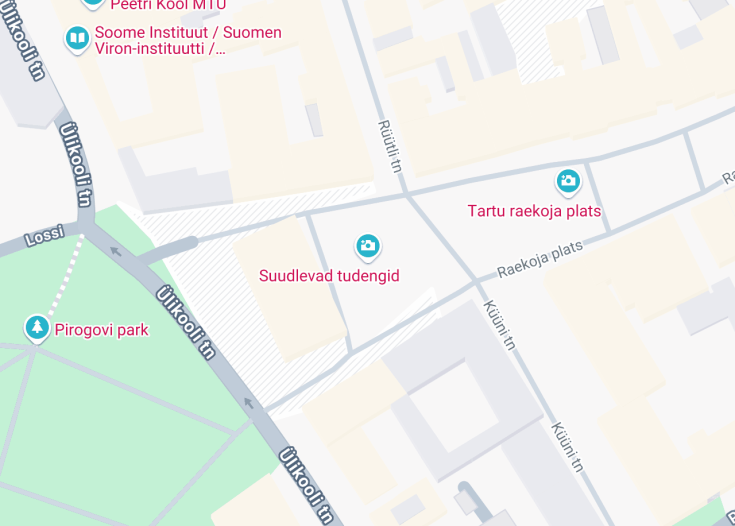 Map of The Kissing Students’ sculpture and fountain, Tartu