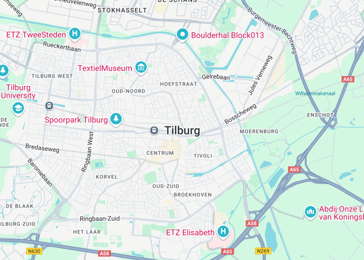 Map of Tilburg, Netherlands