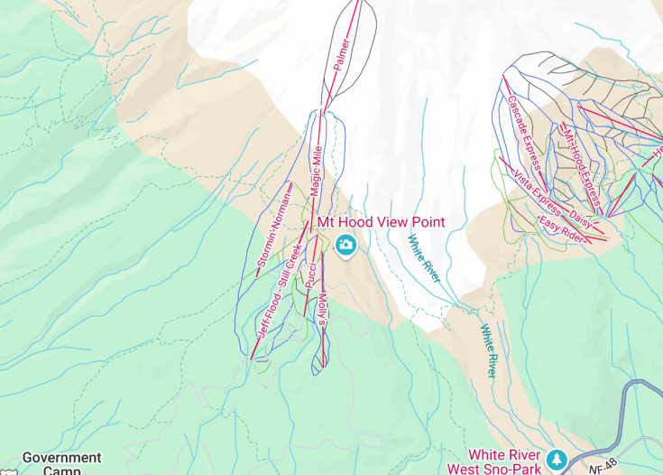 Map of Timberline Lodge and Ski Area, Portland