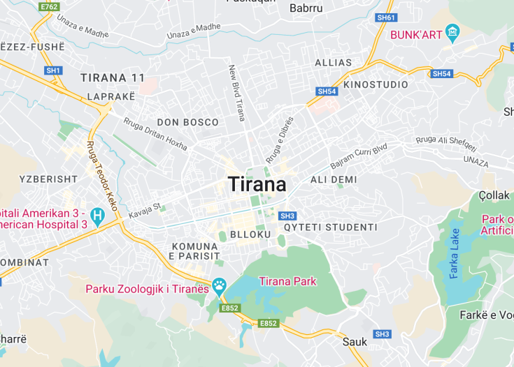 Map of Tirana, Albania