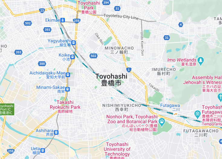 Map of Toyohashi, Japan