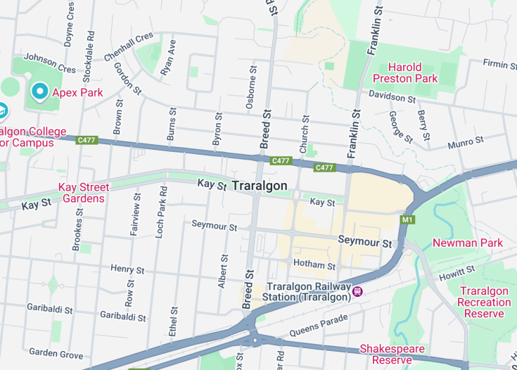 Map of Traralgon, Australia