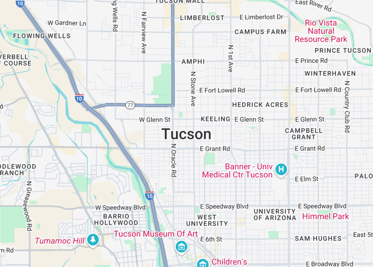 Map of Tucson, Arizona (USA)