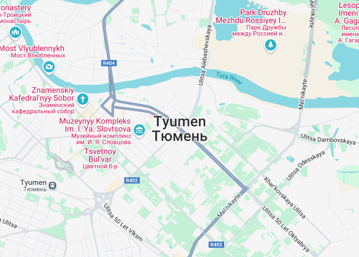 Map of Tyumen, Russia