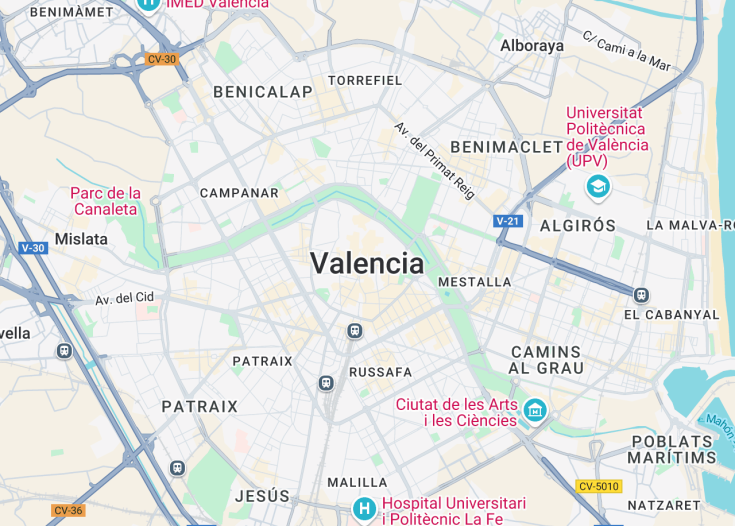 Map of València, Spain