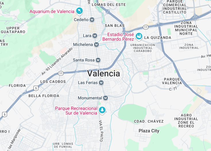 Map of Valencia, Venezuela