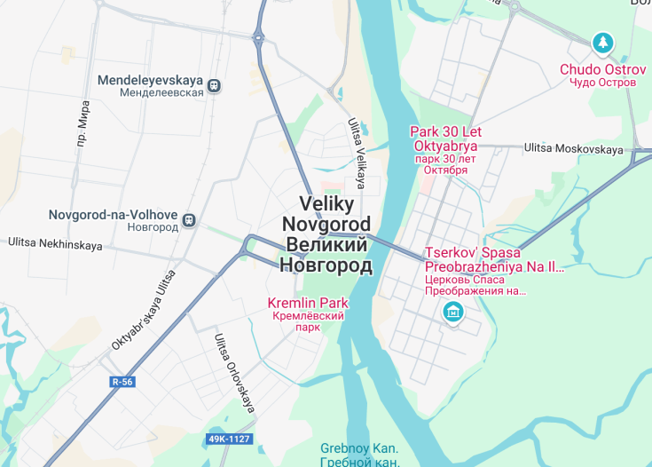 Map of Veliky Novgorod, Russia