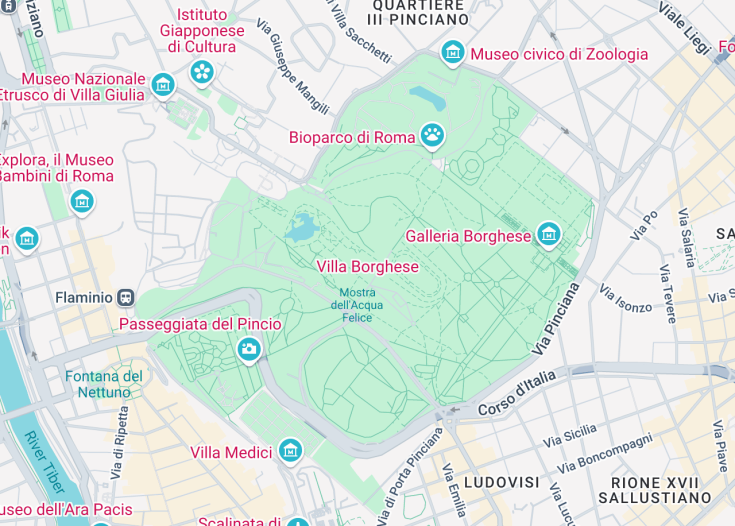 Map of Villa Borghese, Rome