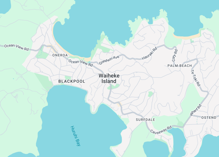 Map of Waiheke Island, New Zealand