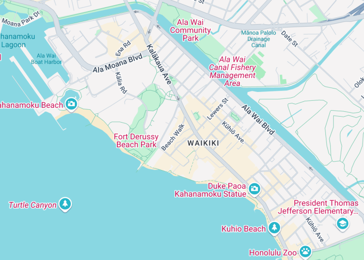 Map of Waikiki, Hawaii (USA)