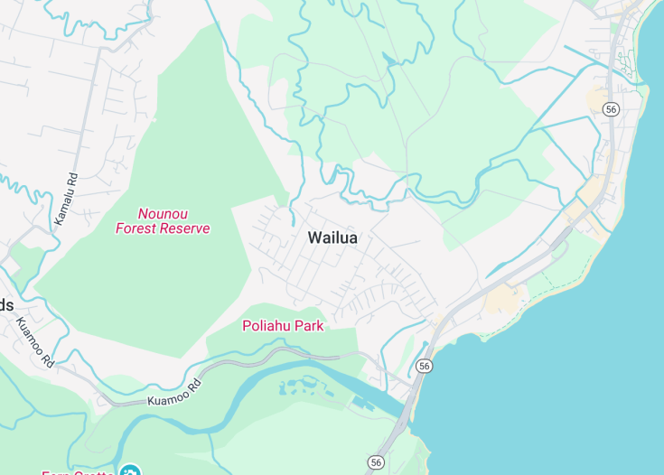 Map of Wailua, Hawaii (USA)