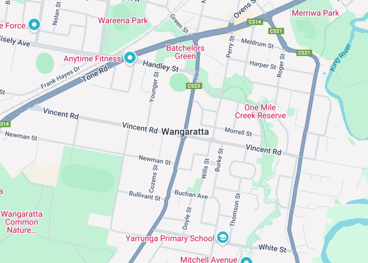 Map of Wangaratta, Australia