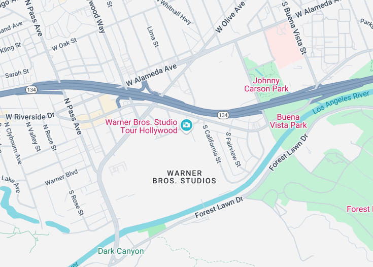 Map of Warner Bros Studio Tour Hollywood, Los Angeles