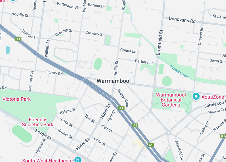 Map of Warrnambool, Australia