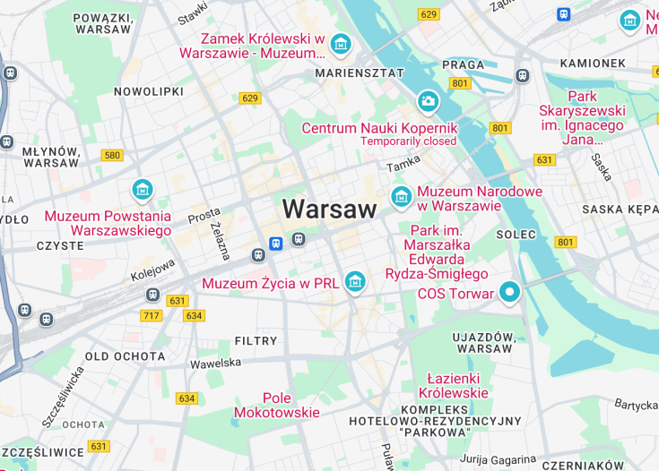 Map of Warsaw, Poland