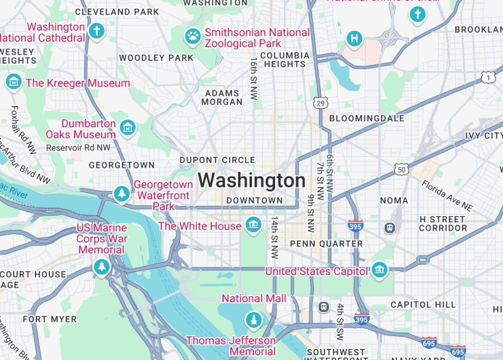 Map of Washington D.C., Washington State (USA)