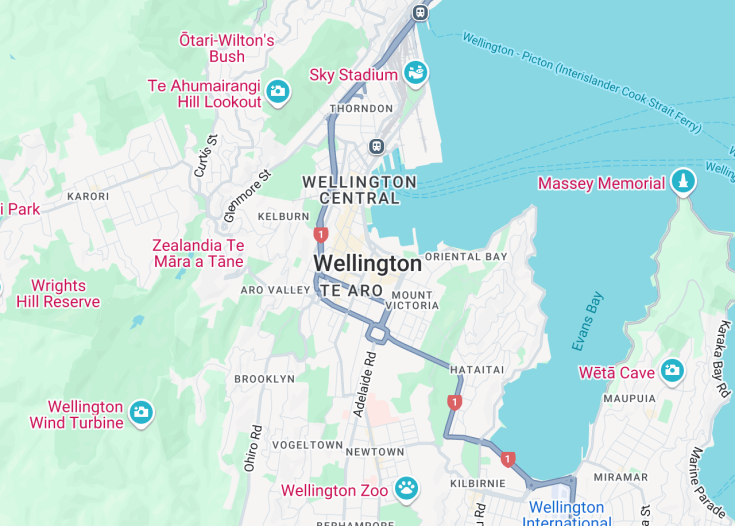 Map of Wellington, New Zealand