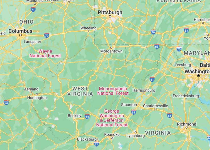 Map of West Virginia (USA), 