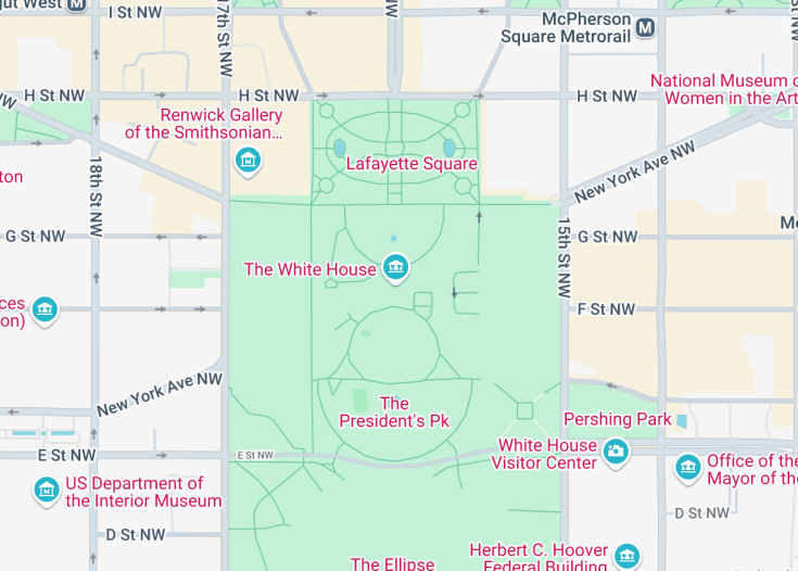 Map of White House Washington, Washington D.C.