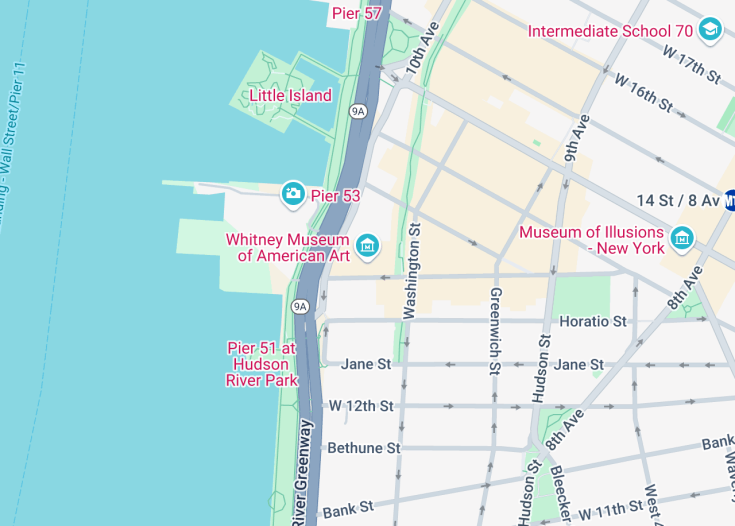 Map of Whitney Museum of American Art, Manhattan (New York City)