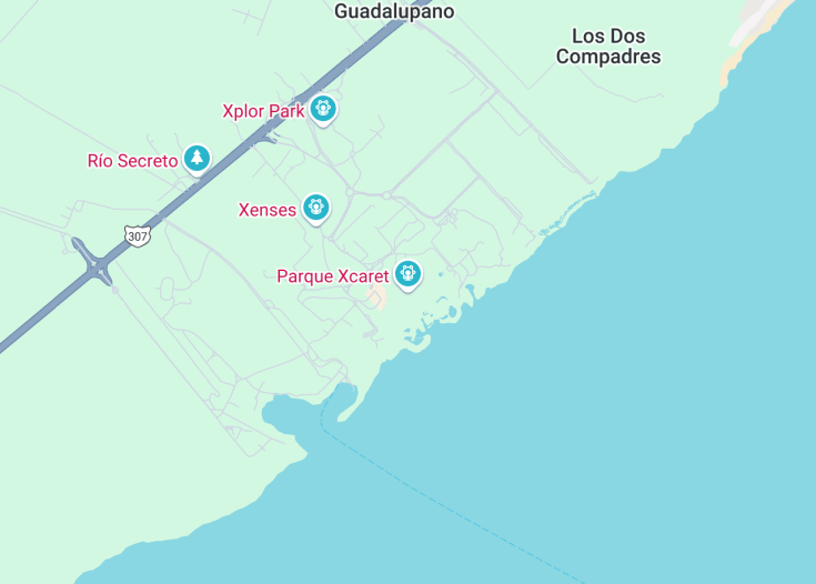 Map of Xcaret Park, Playa Del Carmen