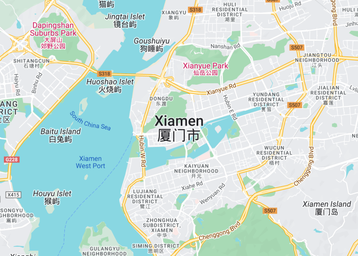 Map of Xiamen, China