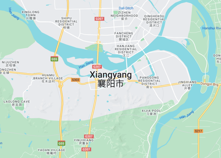 Map of Xiangyang, China