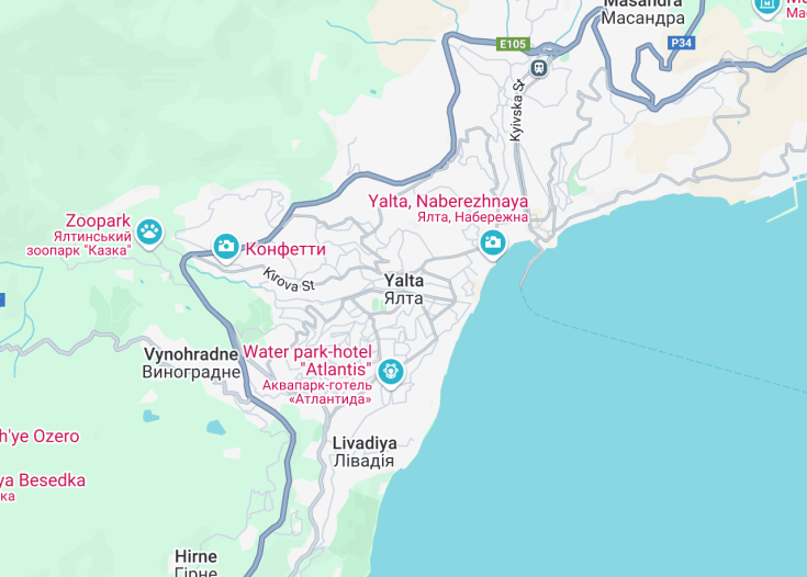 Map of Yalta, Ukraine