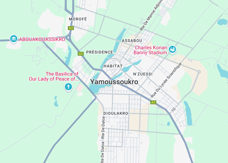 Map of Yamoussoukro, Côte d’Ivoire