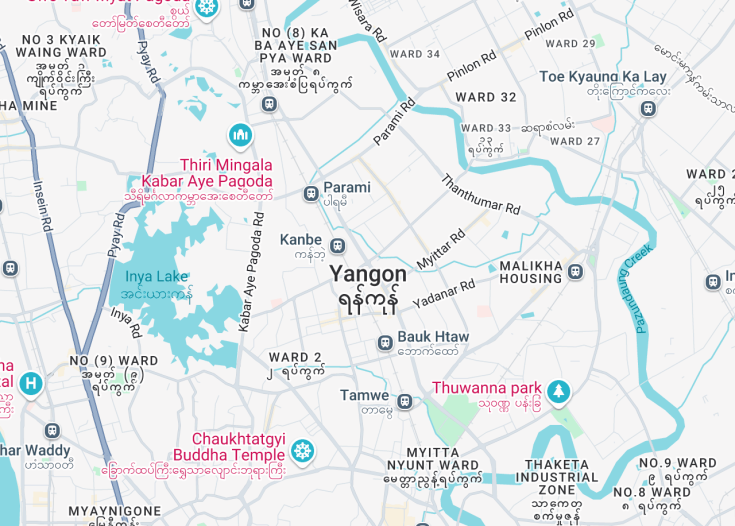 Map of Yangon, Myanmar