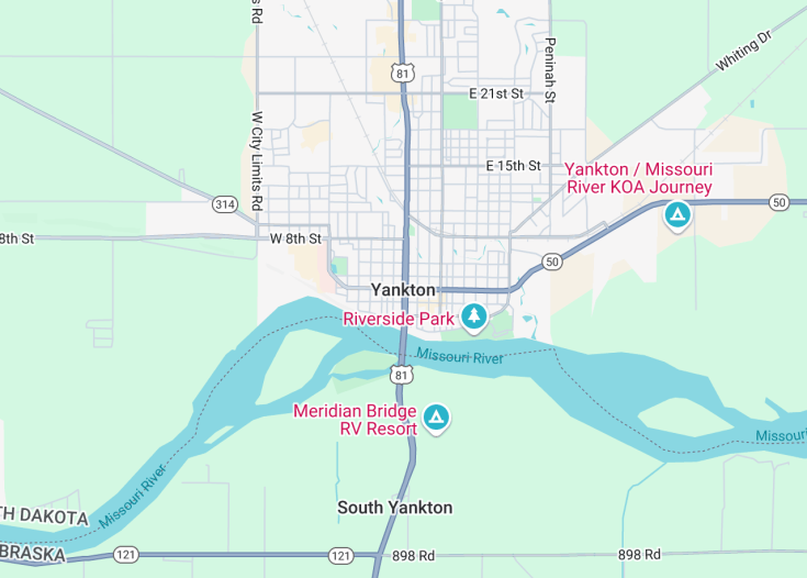 Map of Yankton, South Dakota (USA)