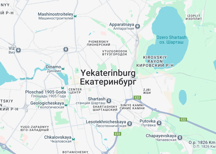 Map of Yekaterinburg, Russia