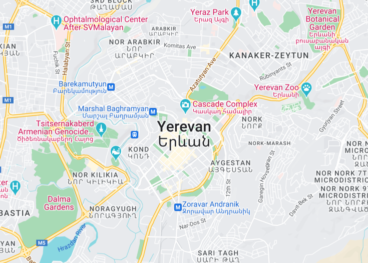 Map of Yerevan, Armenia